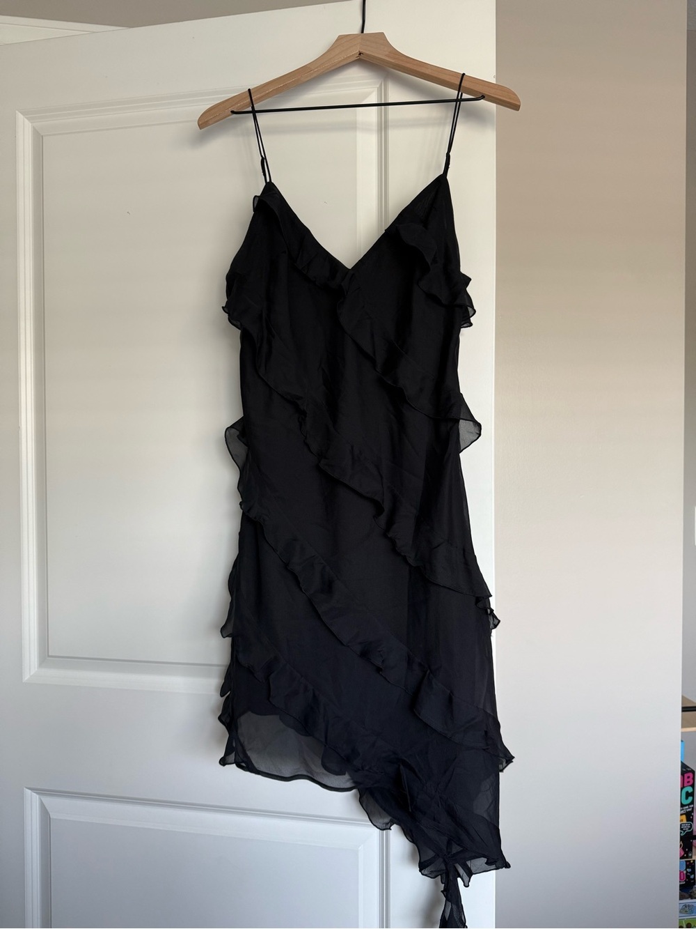 Abercrombie & Fitch Black Asymmetrical Ruffle Slip Dress